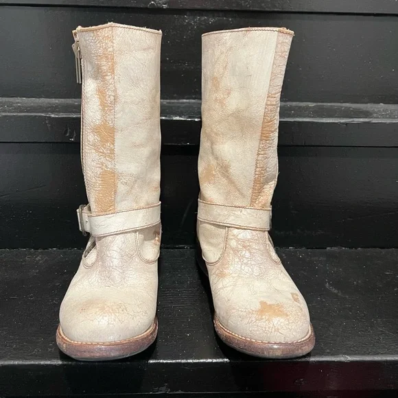 Bed Stu white / cream moto double zip mid- calf boots sz 8 - Picture 11 of 12
